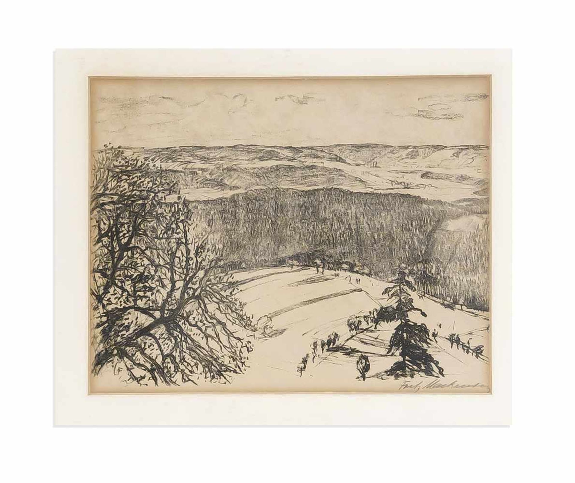 Mackensen, Fritz. 1866 Greene - 1953 Bremen. Weiter Blick über hügelige Landschaft.Lithografie, u.