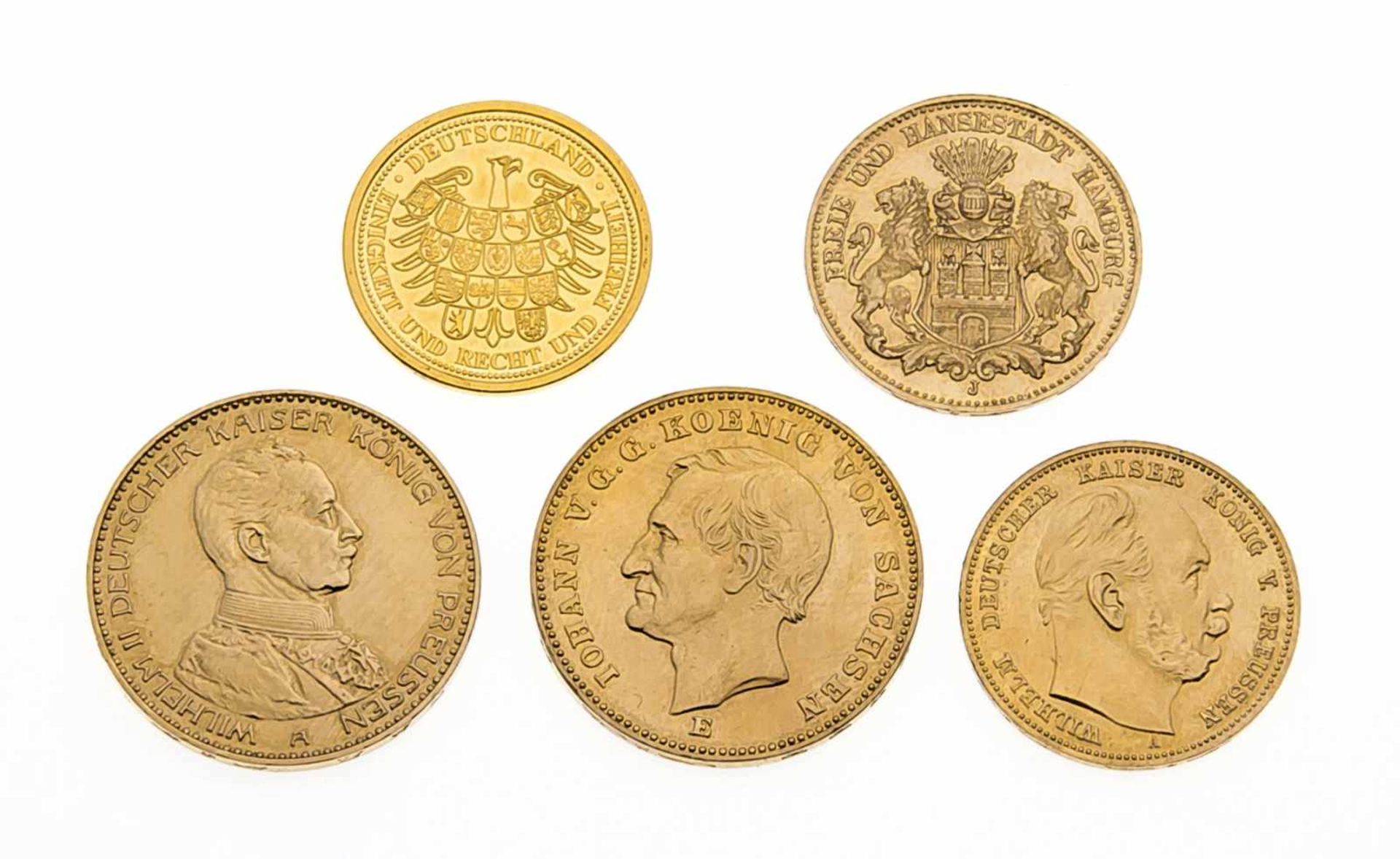5 Goldmünzen, wohl Nachprägungen. 25,95 g, Dm. 22,5/19,6/17,9 mm- - -22.69 % buyer's premium on