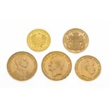 5 Goldmünzen, wohl Nachprägungen. 25,95 g, Dm. 22,5/19,6/17,9 mm- - -22.69 % buyer's premium on