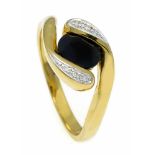 Saphir-Brillant-Ring GG 585/000 mit einem oval fac. Saphir 9 x 5 mm und 6 Brillanten, zus.0,03 ct