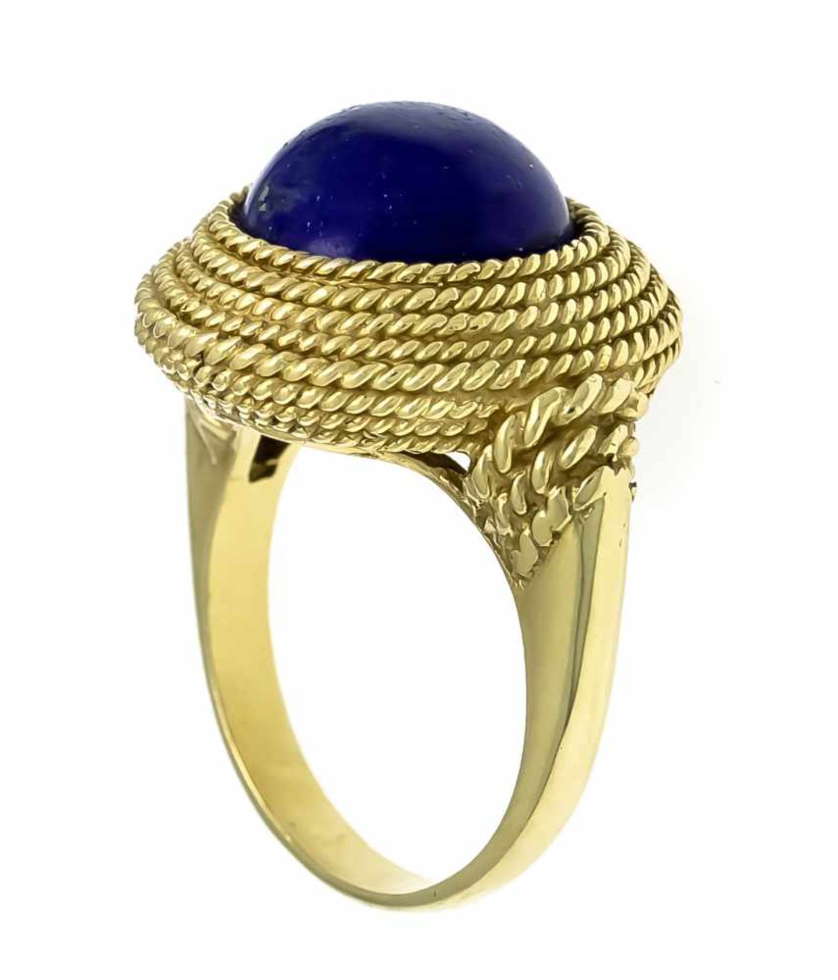 Lapislazuli-Ring GG 750/000 mit einem runden Lapislazuli-Cabochon 12 mm, RG 56, 11,1 g, - Bild 2 aus 2