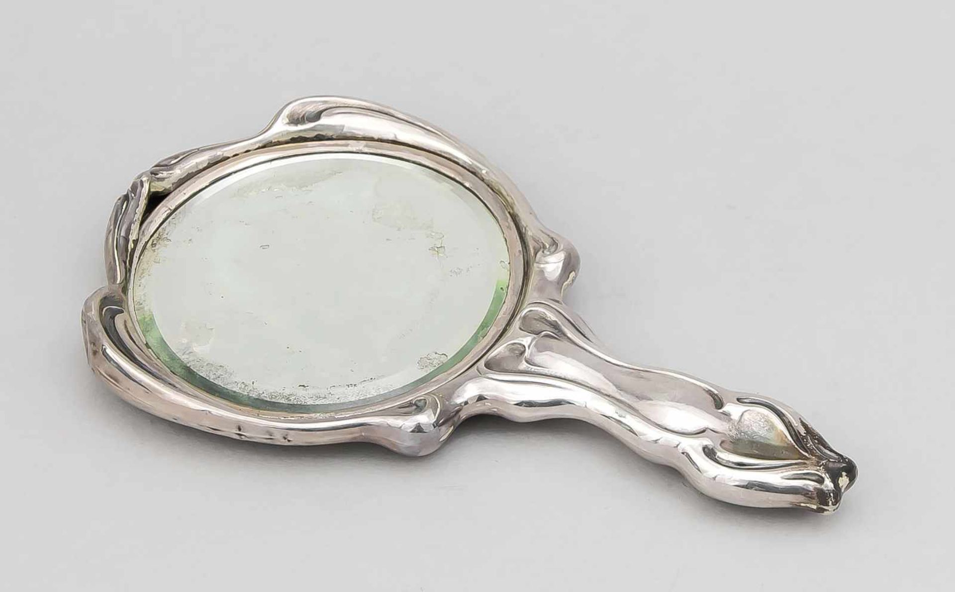 Jugendstil-Handspiegel. Sterling. Zeittypischer reliefierter Dekor mitJugendstil-Schönheit in - Bild 2 aus 2