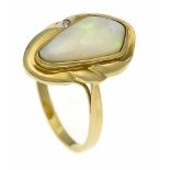 Opal-Brillant-Ring GG 585/000 mit einem Milchopalcabochon 16 x 8 mm und einem Brillanten0,01 ct W/