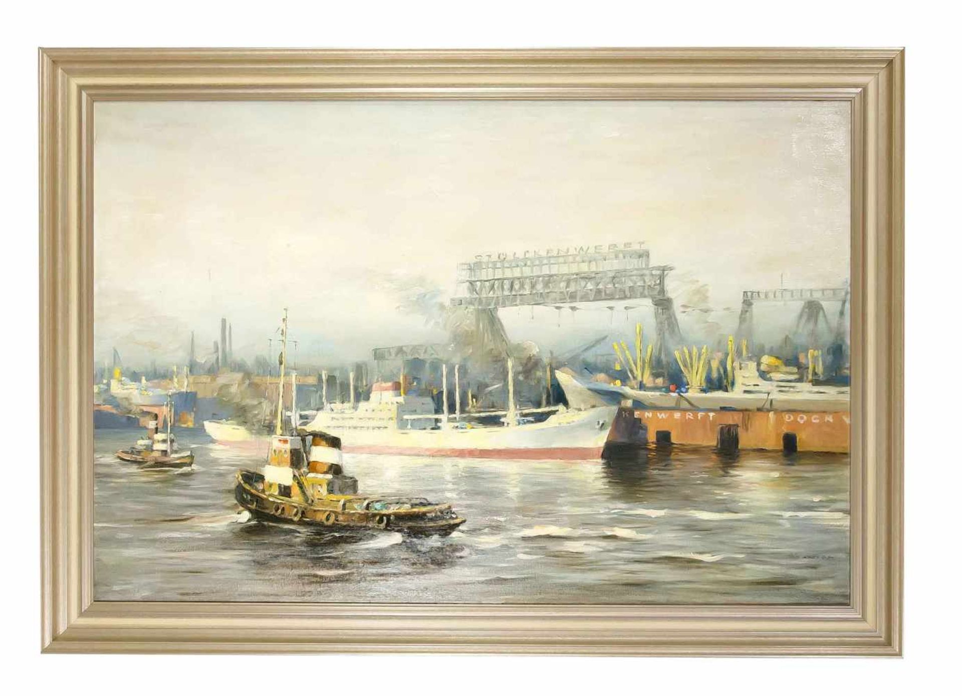 Anton, Ottomar Carl Joseph. 1895 - Hamburg - 1976. Die Stülckenwerft in Hamburg. Öl/Lwd.,u. re.