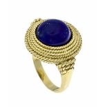 Lapislazuli-Ring GG 750/000 mit einem runden Lapislazuli-Cabochon 12 mm, RG 56, 11,1 g,