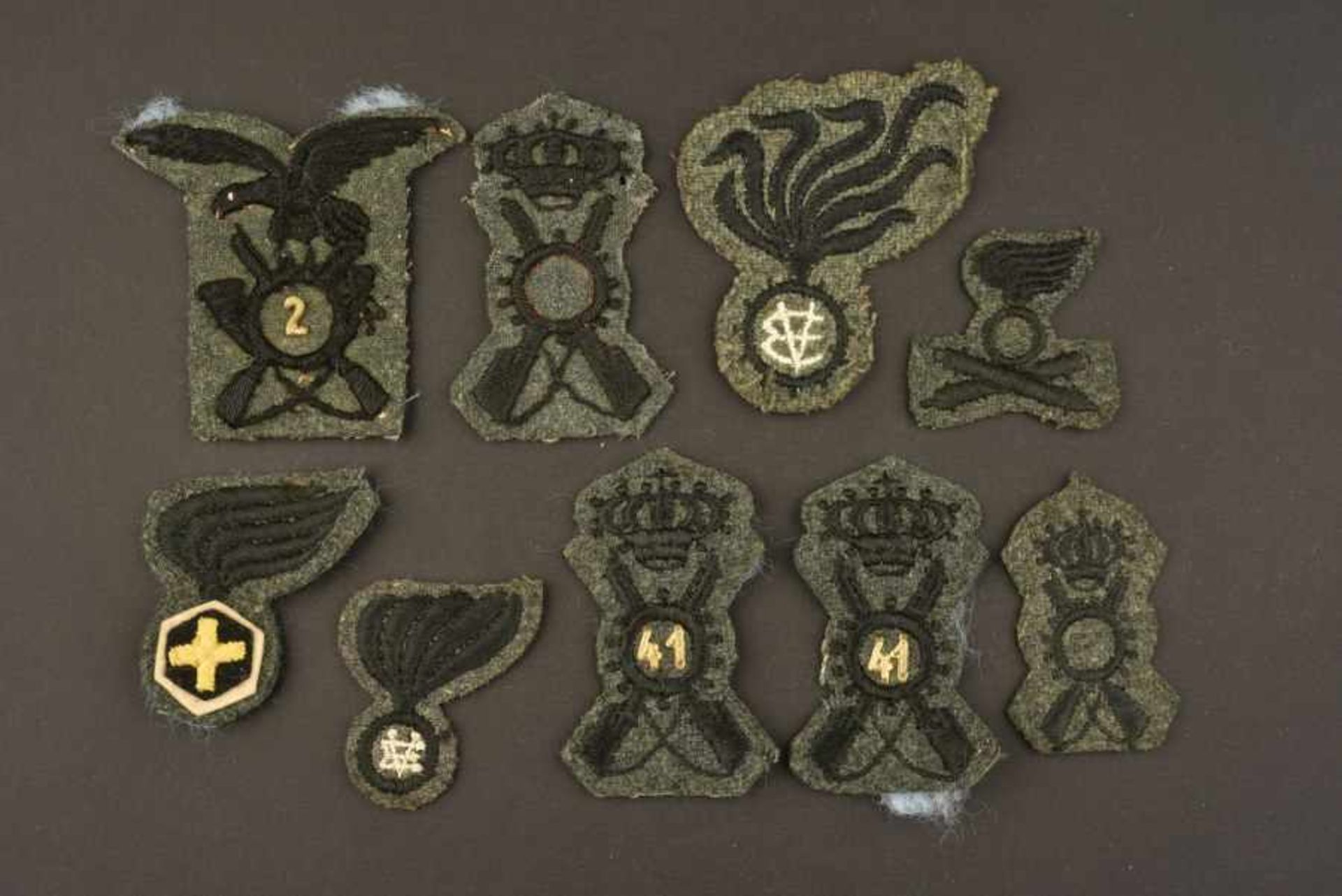 Insignes de l'armée royale italienneComprenant neuf insignes de coiffure troupe. A noter une