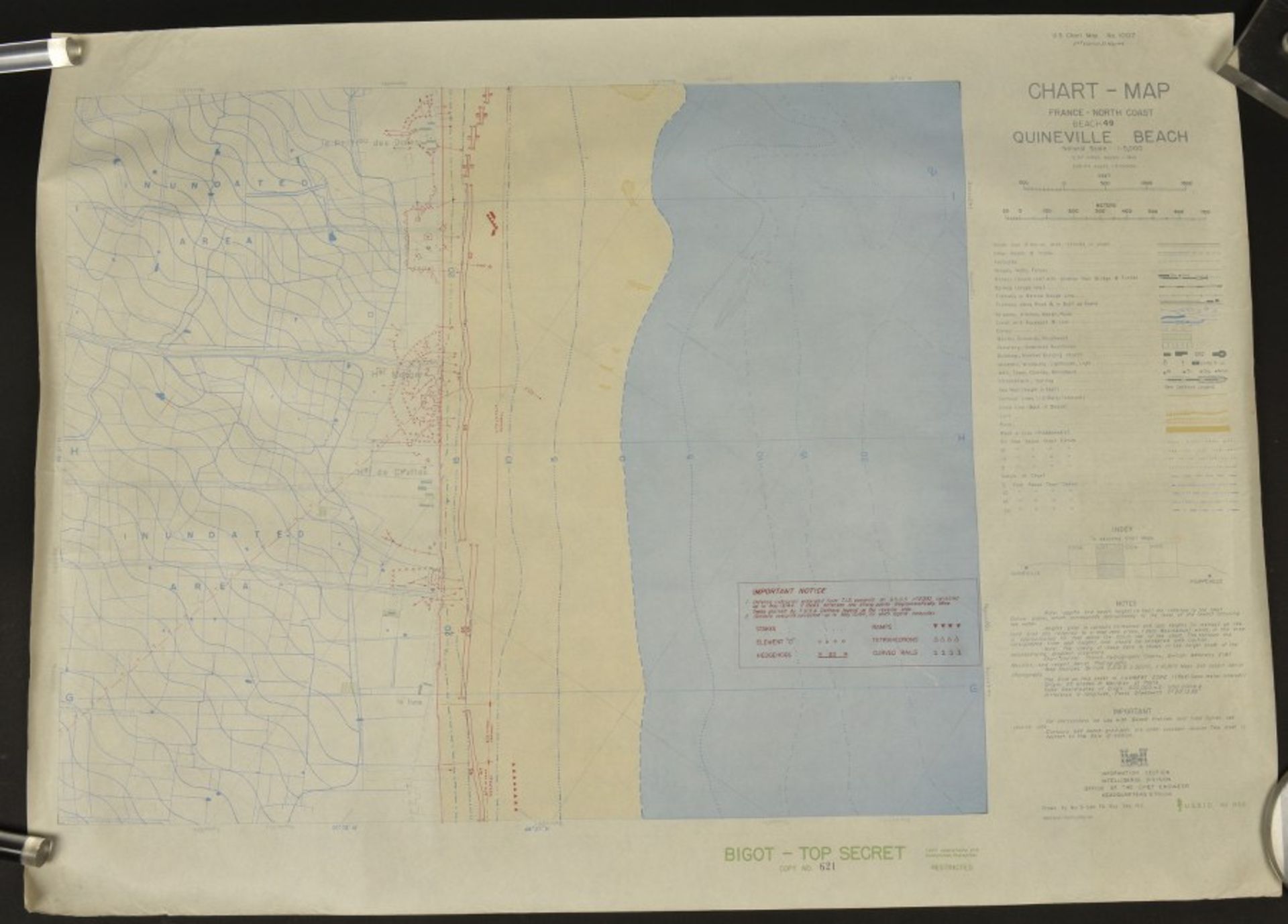 Carte Bigot Top Secret du secteur de débarquement d'Utah Beach. Top Secret Bigot Map of the landings