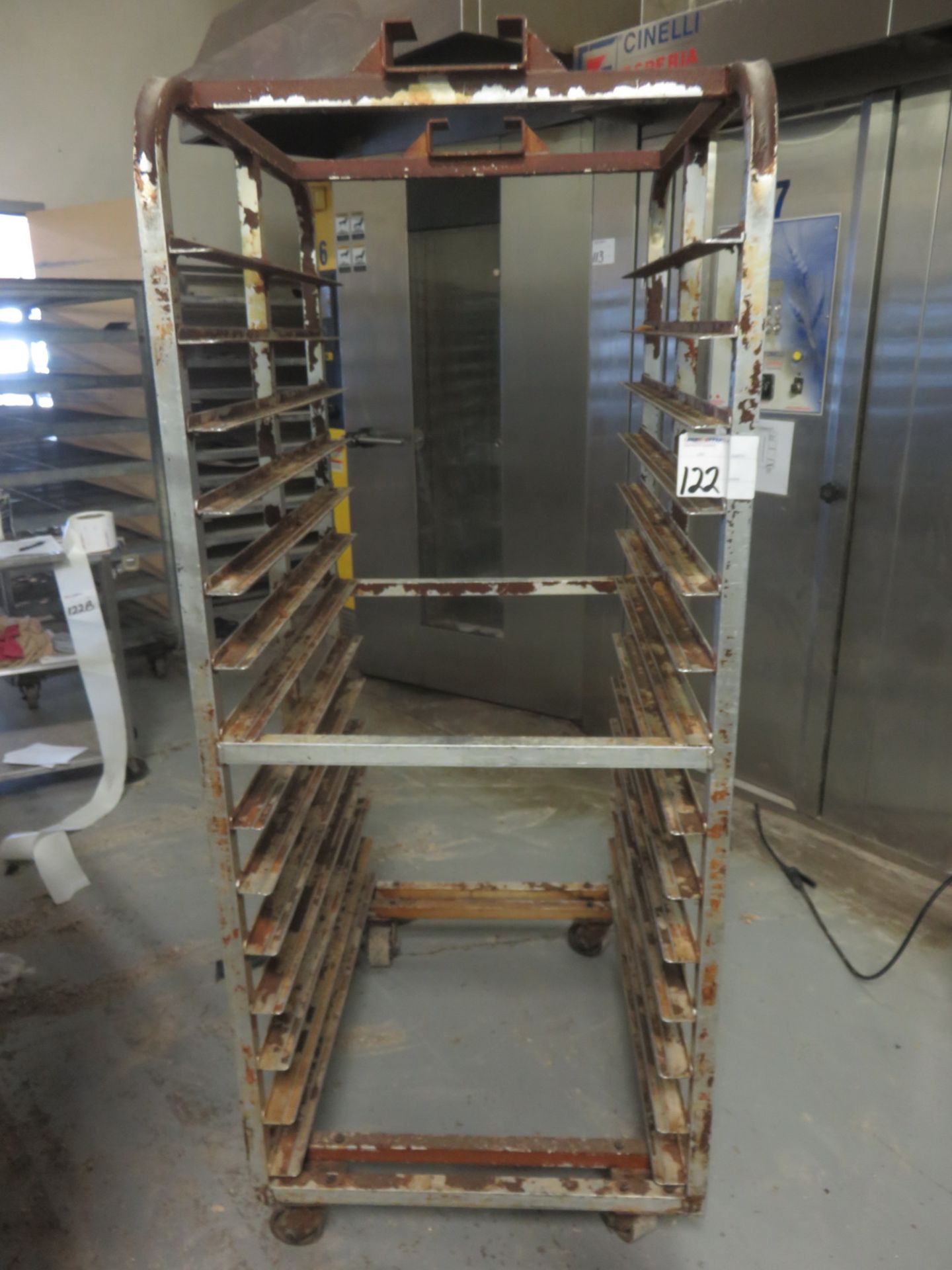 ALUMINUM APPROX 26" X 35" X 71" 14-PAN ROTARY BAKERY PAN TROLLEY RACK