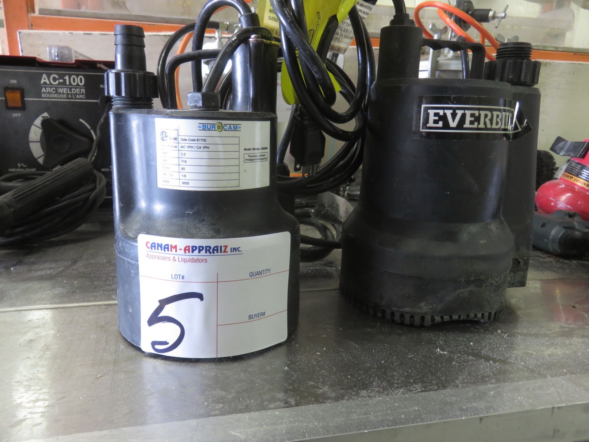 LOT - EVERBILT BURCAM ASSTD ELECTRIC SUMP PUMPS, ETC