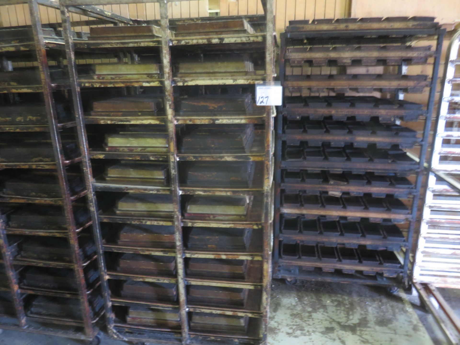 UNITS - ALUMINUM APPROX 35" X 26" X 71"H BAKING PAN TROLLEY RACKS W/ ASSORTED BAKING TRAYS - Image 2 of 2