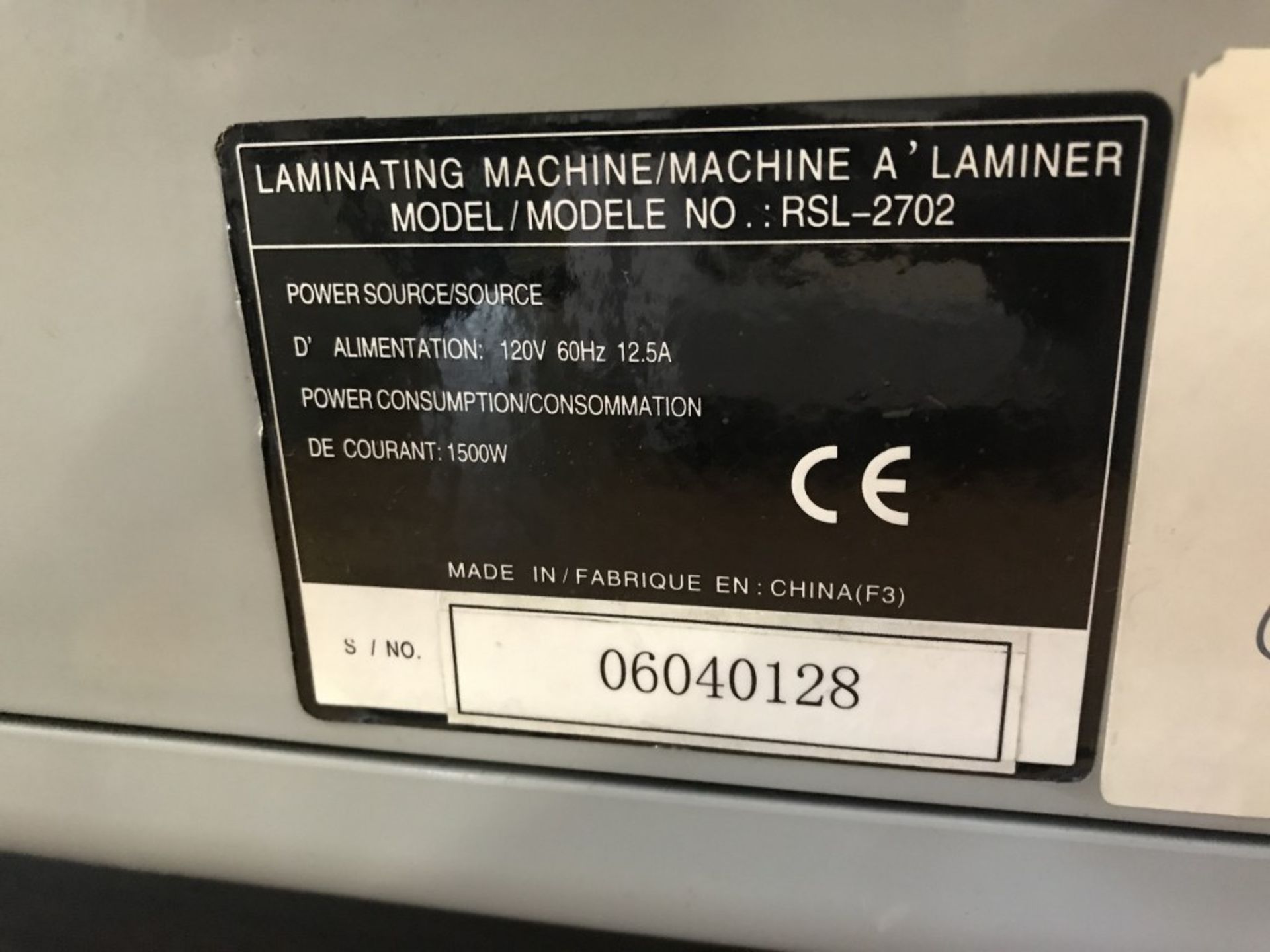 ROYAL SOVEREIGN LAMINATING MACHINE - MODEL # RSL-2702. S/N: 06040128 - Image 3 of 3