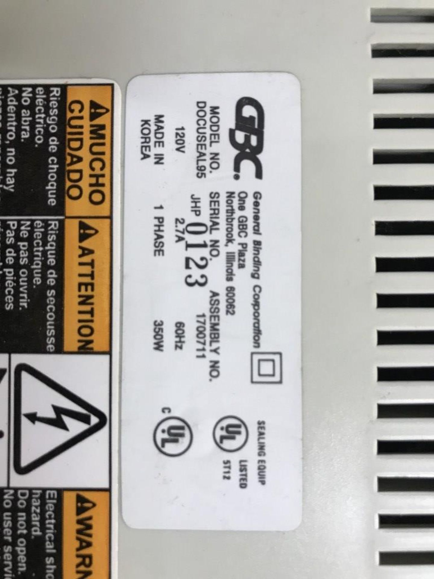 GBC DOCUMENT LAMINATOR - MODEL # DOCUSEAL95 - Image 2 of 2