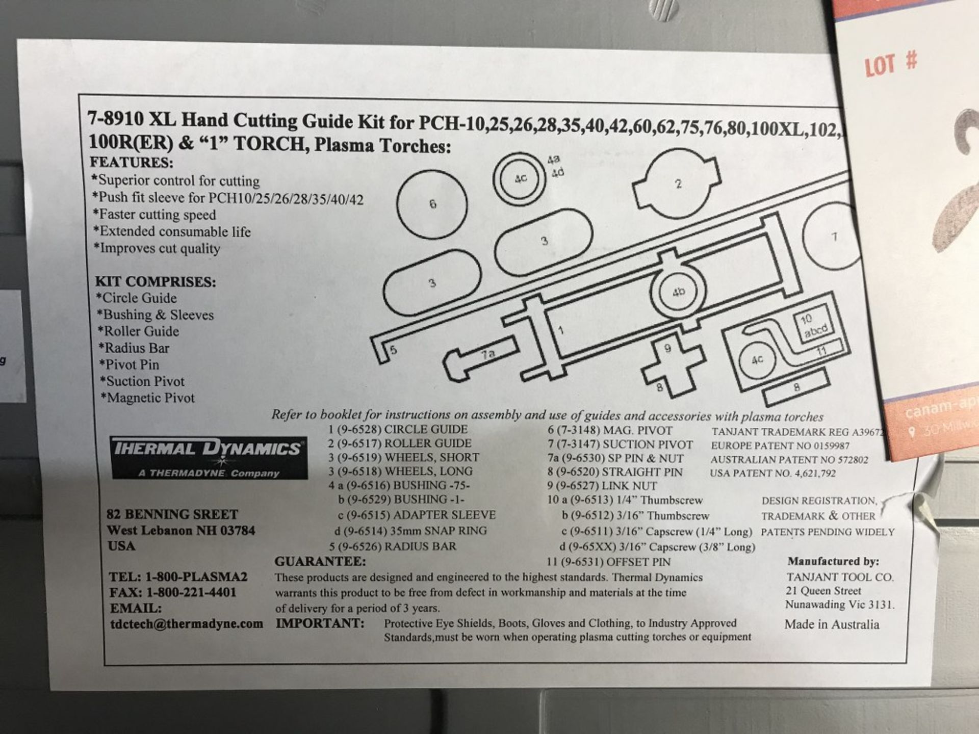 1 X THERMAL DYNAMICS - HAND CUTTING GUIDE KIT - MODEL # 7-8910 & "1" TORCH - Image 2 of 2