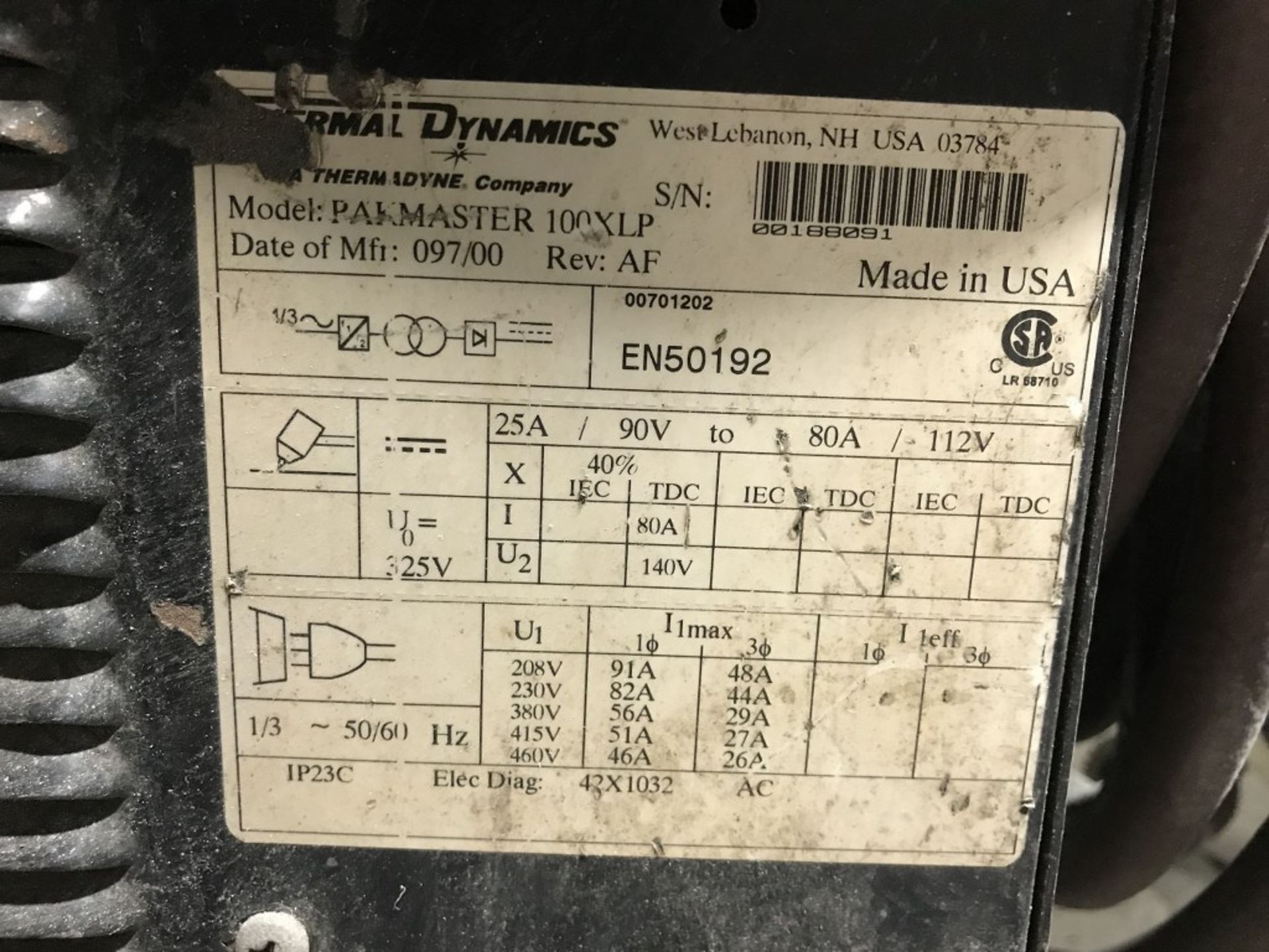 1 X THERMAL DYNAMICS - PAKMASTER 100XL PLUS - AIR PLASMA CUTTING SYSTEM - Image 3 of 3