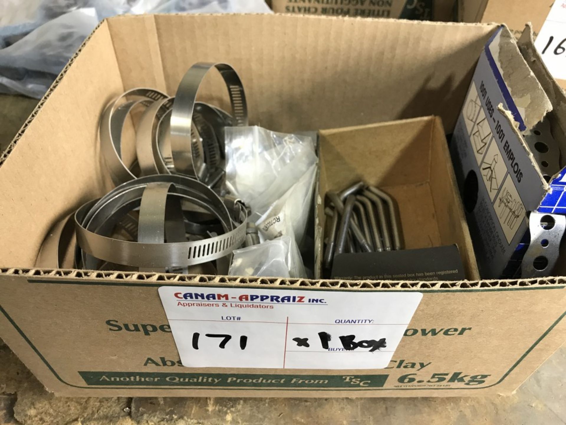 1 BOX - ASSORTED CLAMPS & PINS