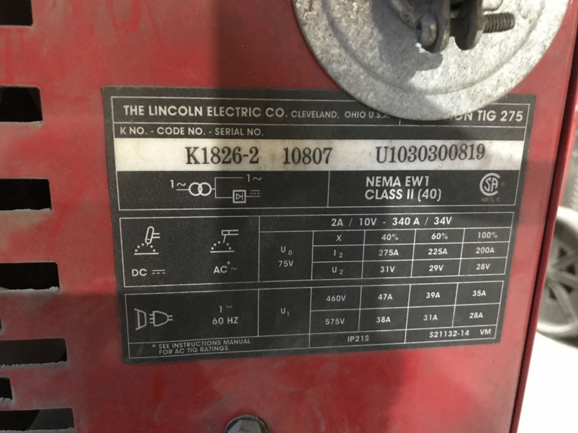 1 X LINCOLN ELECTRIC - PRECISION TIG 275 - K NO: K1826-2 - Image 4 of 4