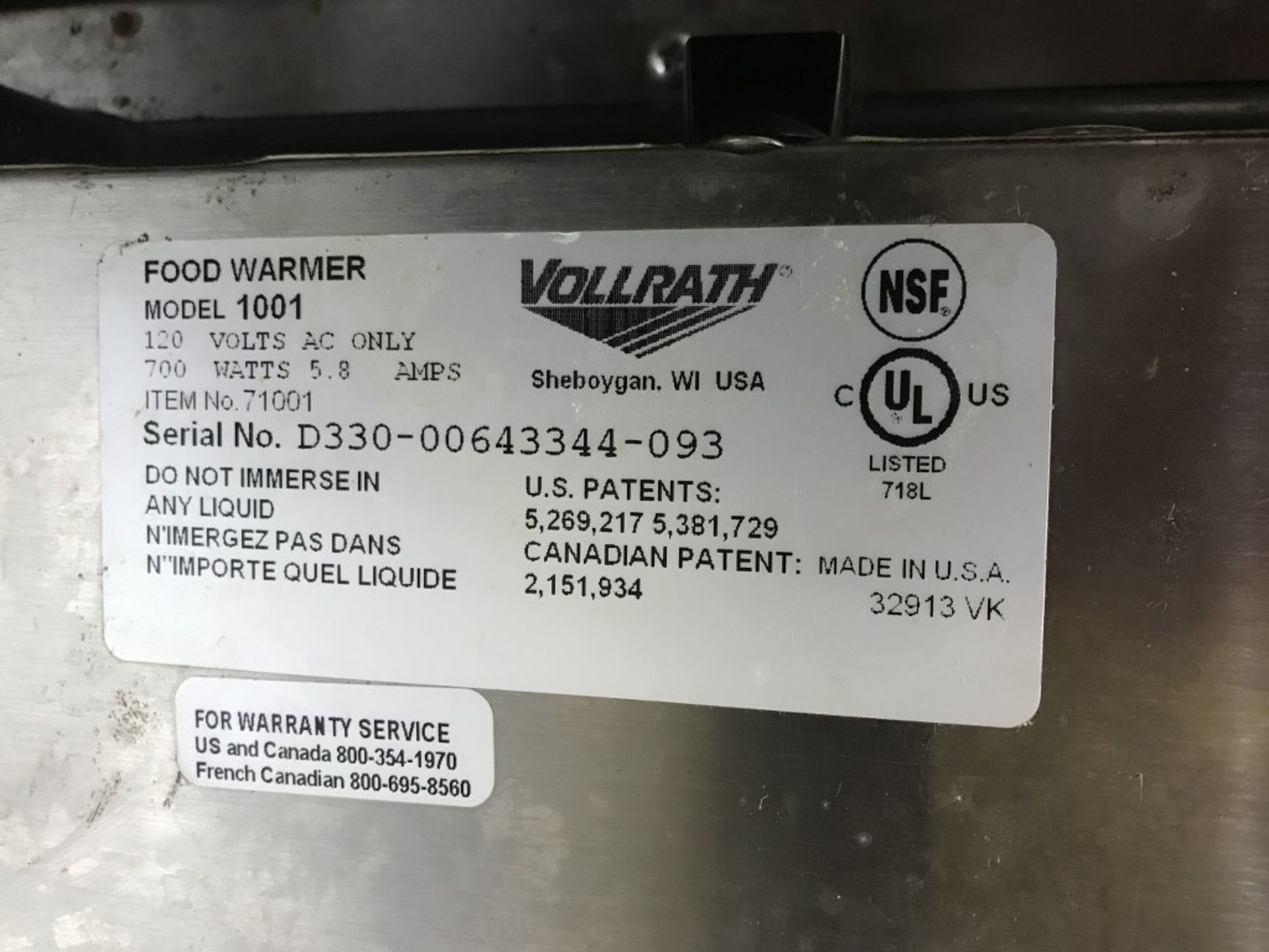 VOLLPATH CAYENNE - VARIABLE TEMPERATURE FOOD WARMER - MODEL # 1001 - Image 3 of 3