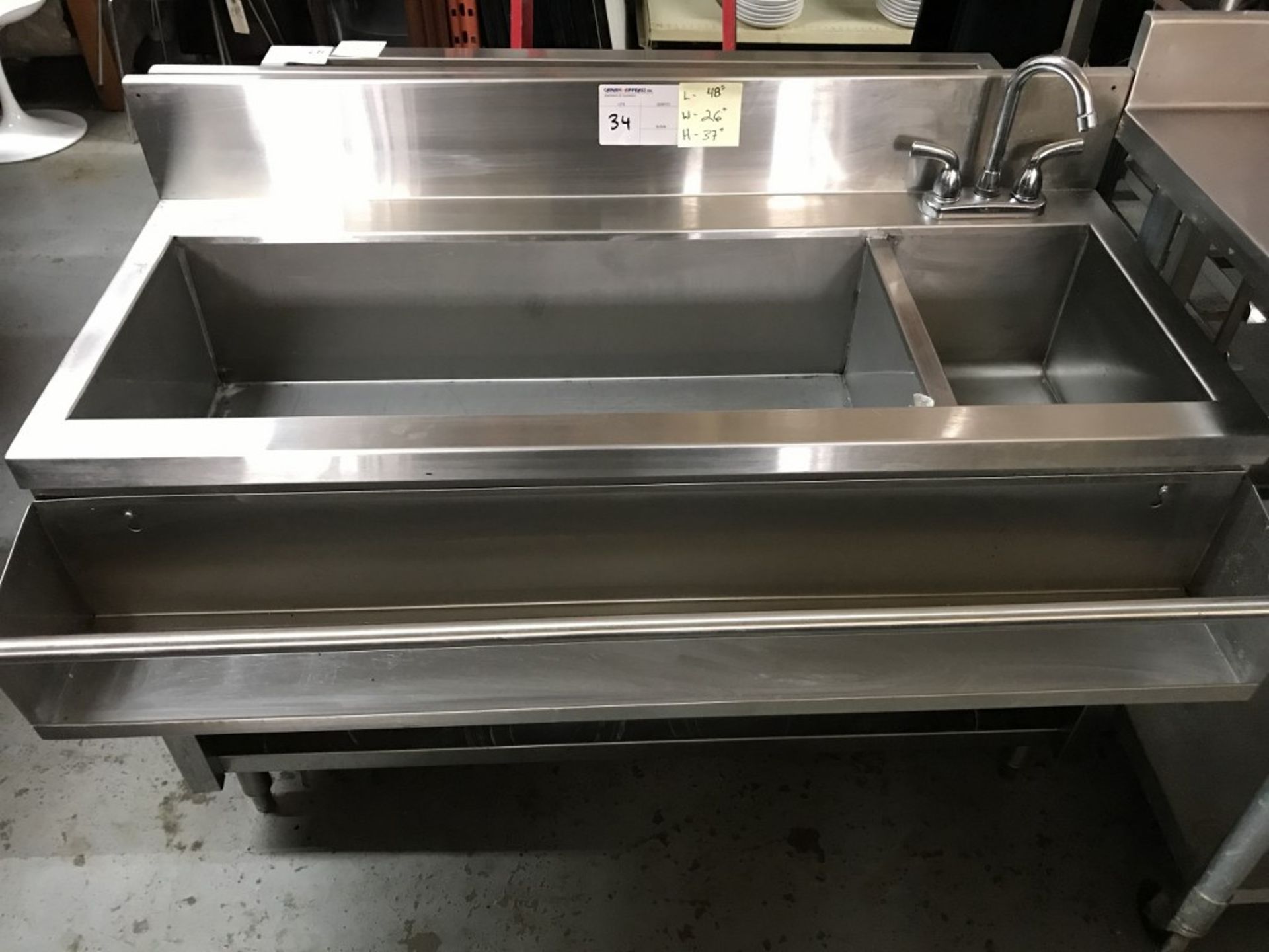 STAINLESS STEEL - COCKTAIL/BAR SINK. 48"L X 26"W X 37"H