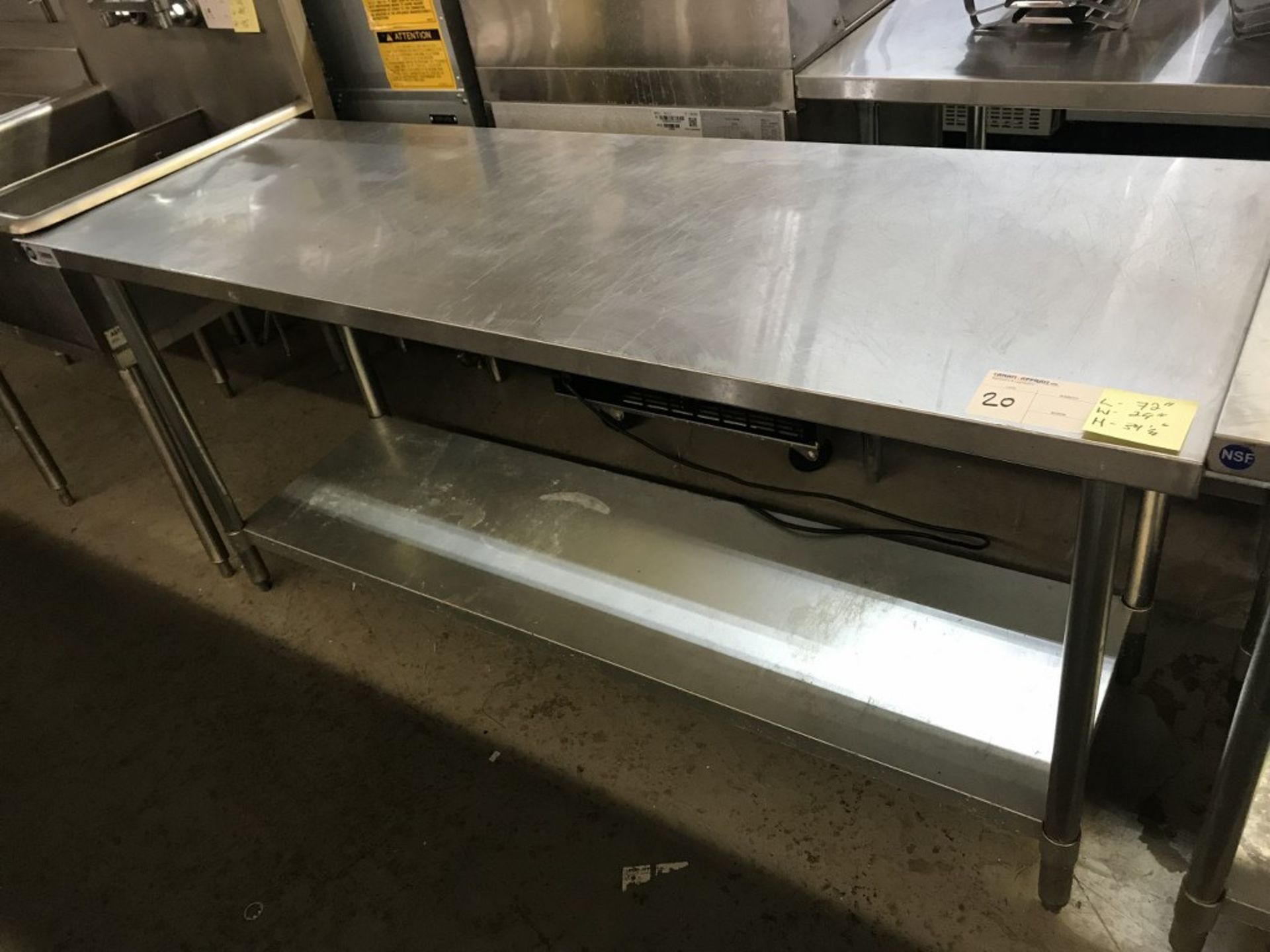 STAINLESS STEEL TABLE - 72"L X 24"W X 34.5"H