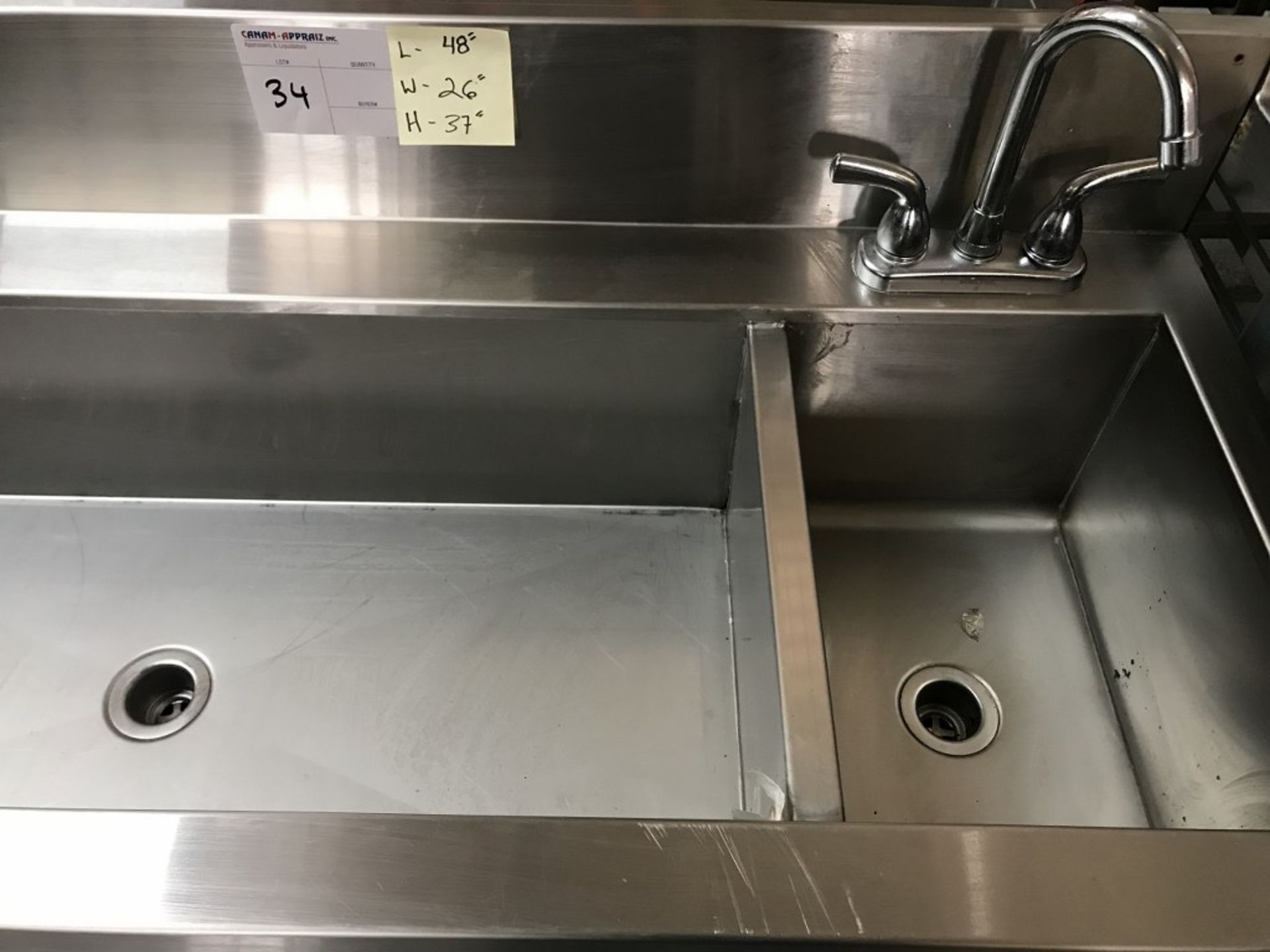 STAINLESS STEEL - COCKTAIL/BAR SINK. 48"L X 26"W X 37"H - Image 2 of 2