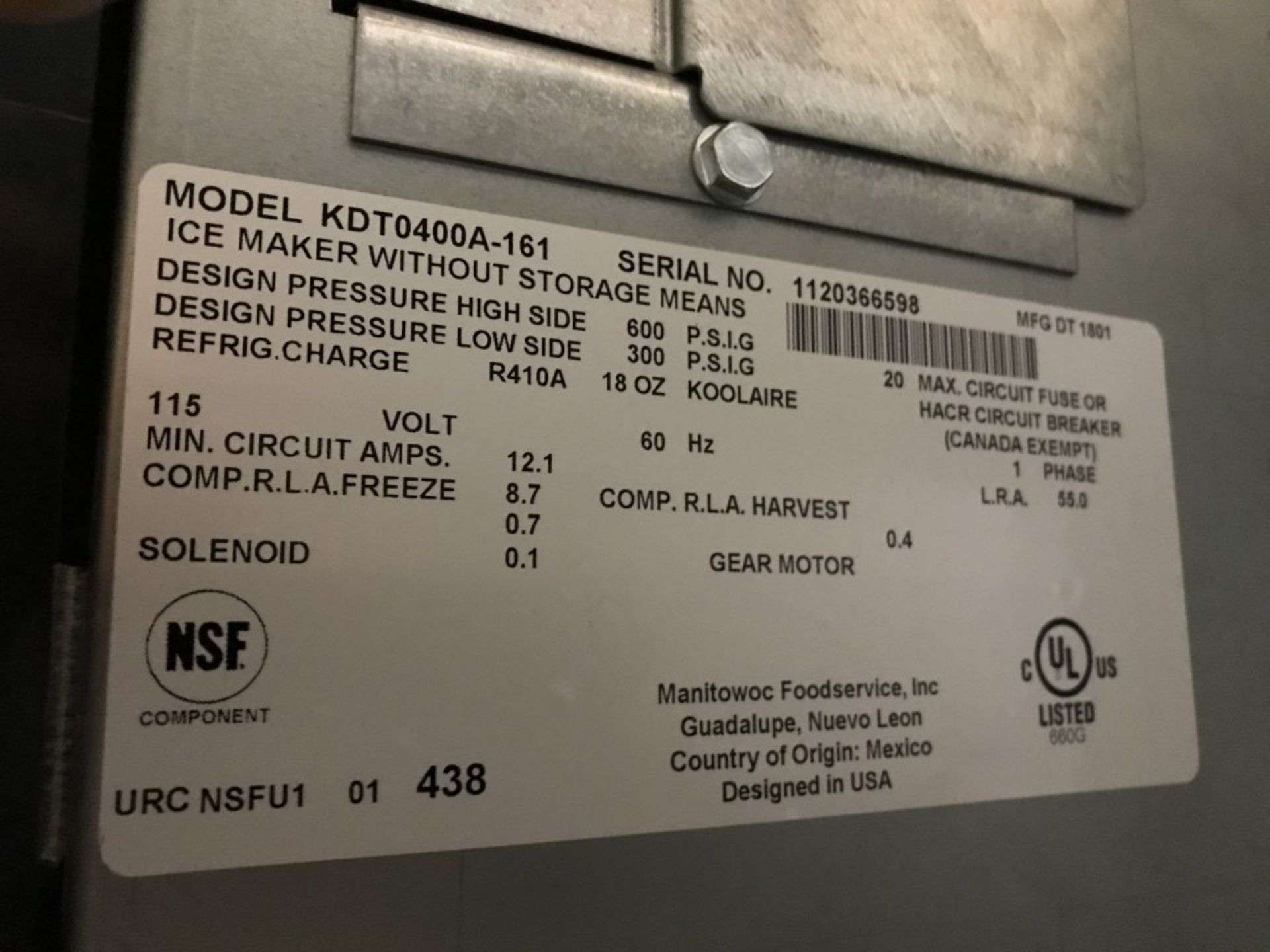 ICE O MATIC - B570 COMMERCIAL ICE MACHINE W/STORAGE CHEST - MODEL # KDT0400A-161 - Image 5 of 7