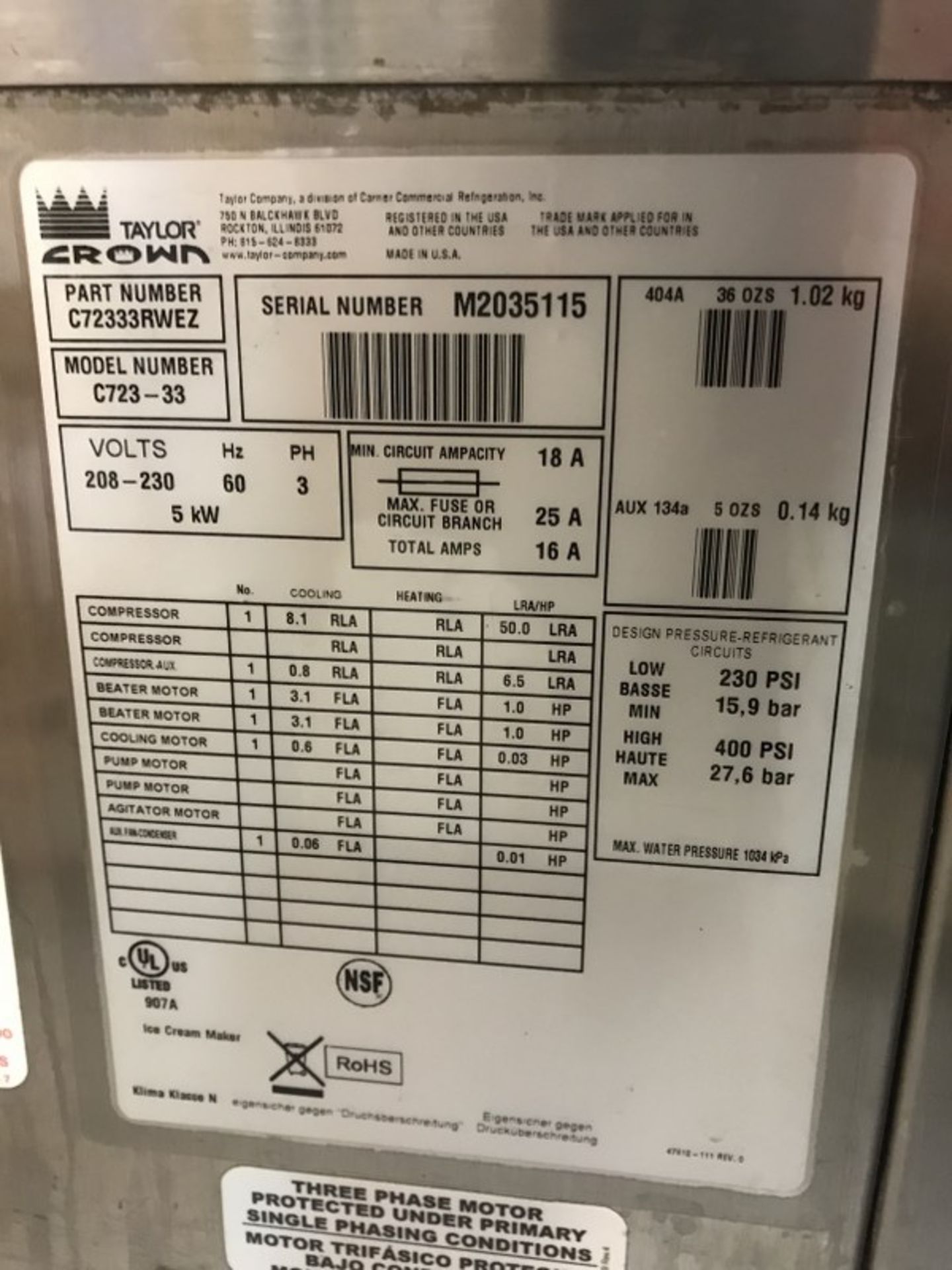 TAYLOR CROWN - MODEL: C723-33 - SOFT -SERVE TWIN ICE CREAM MACHINE WITH TWIST - Image 2 of 2