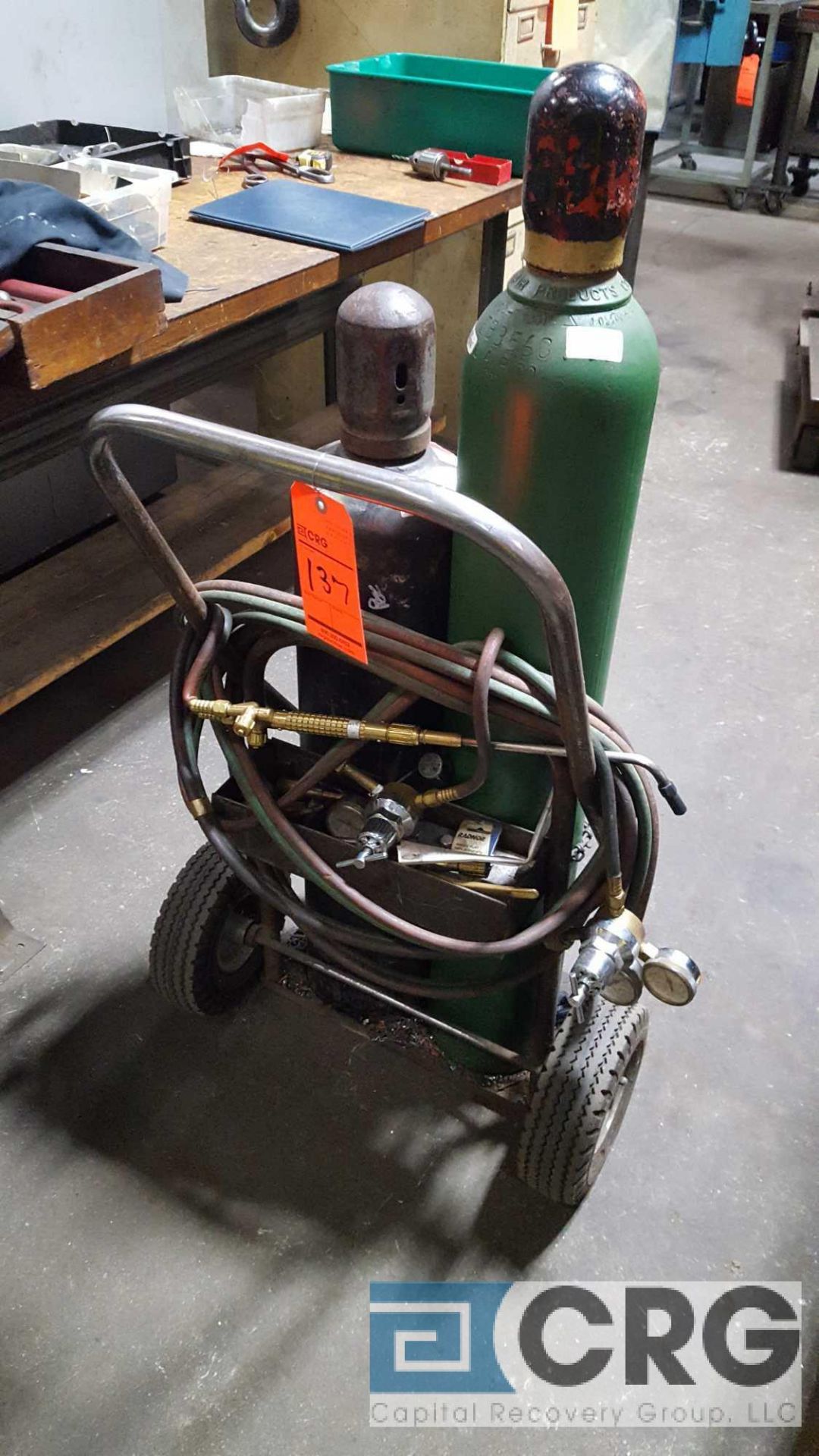 Portable cut and weld set with cart, hose, torch and regulators, tanks excluded