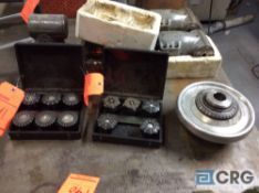 Lot includes one Jacobs spindle nose lathe chuck and 11 assorted collets