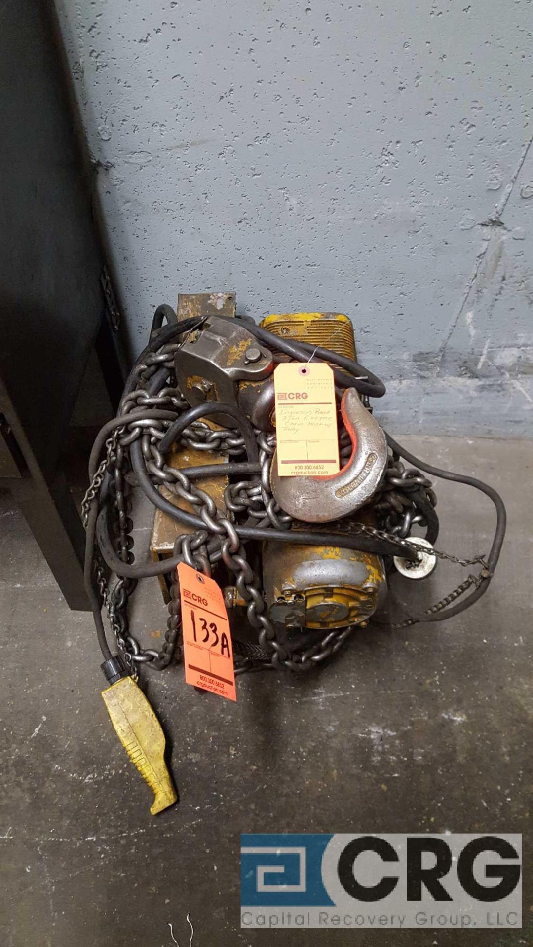 Ingersoll Rand 3 ton electric chain hoist with trolley.