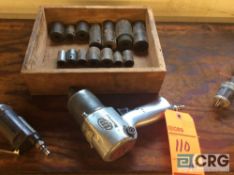 Lot of pneumatic tools including (2) chisels, hand grinder, and IR 1/2” impact gun with sockets