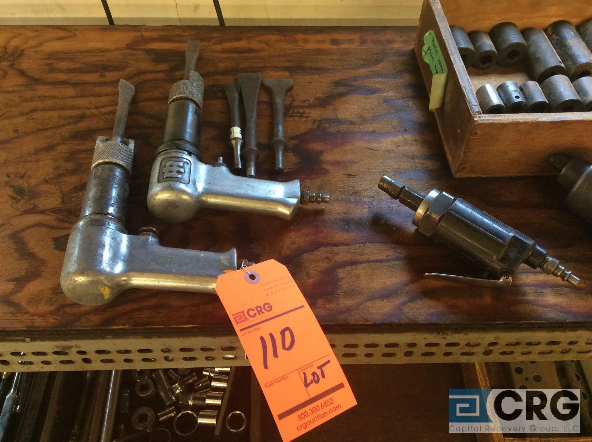 Lot of pneumatic tools including (2) chisels, hand grinder, and IR 1/2” impact gun with sockets - Image 2 of 2