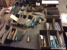 Lot of asst sample knives, scratch and dent knives, and blade parts, holders, etc