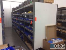 Lot of (12) 4 x 7 x 24 inch adjustable metal shelving with wood shelves REMOVAL BETWEEN FEB 11-13