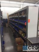 Lot of (12) 4 x 7 x 24 inch adjustable metal shelving with wood shelves REMOVAL BETWEEN FEB 11-13