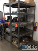 Lot of asst steel and aluminum jaws, aluminum fixtures and jigs (contents of 2 shelves)