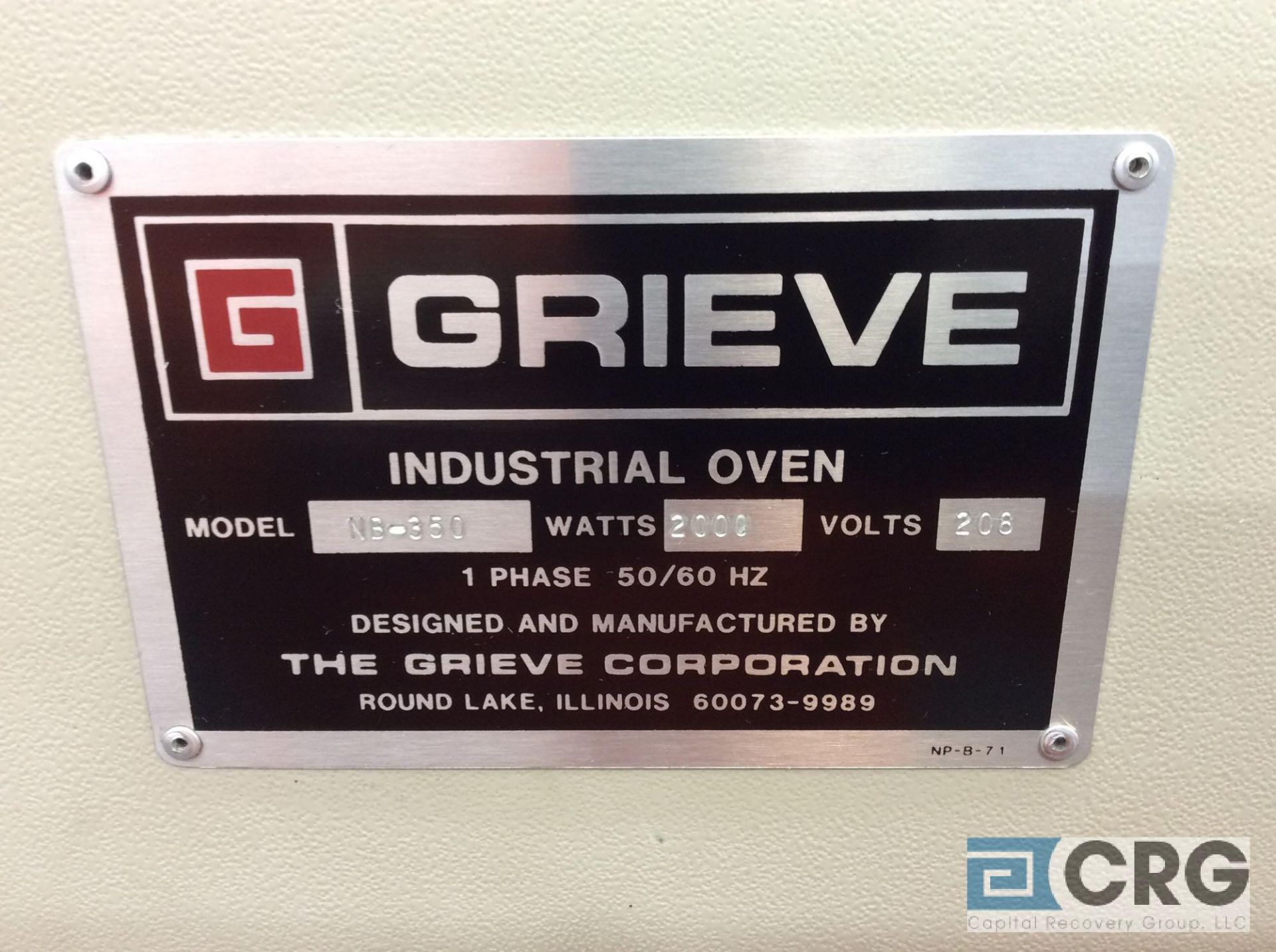 Grieve Industrial oven, mn NB-350, 2000 watts, 208 volts, 3 phase, 28 wide x 18 high x 24 deep - Image 2 of 3