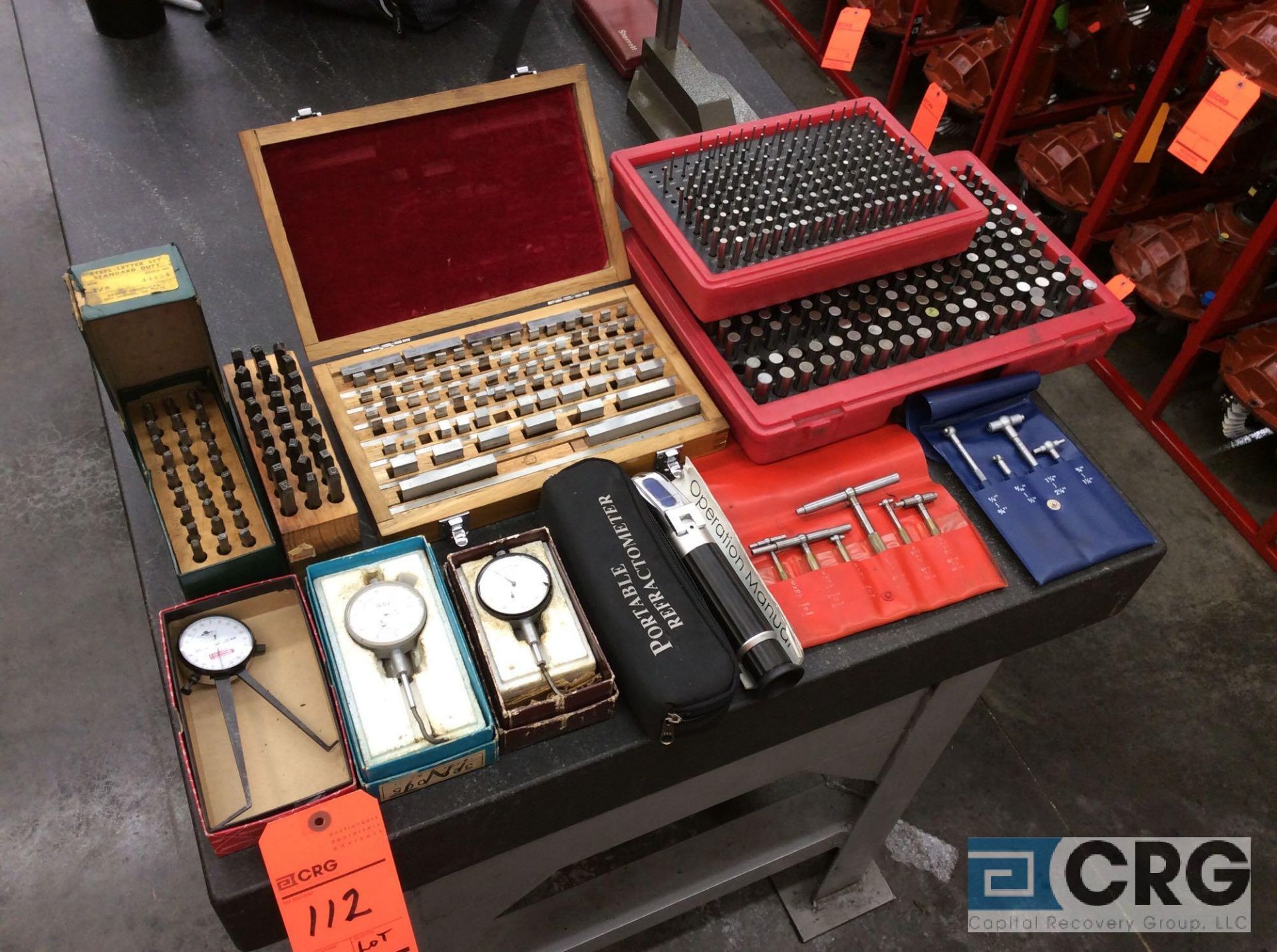 Lot of asst was inspection equipment including dial ndicators, stamp sets, pin gage sets, gage