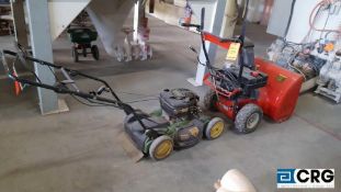 Lot includes one MtD Yard Machine, gas snow thrower, 8/24, with MTD 8 hp motor, and one John Deere