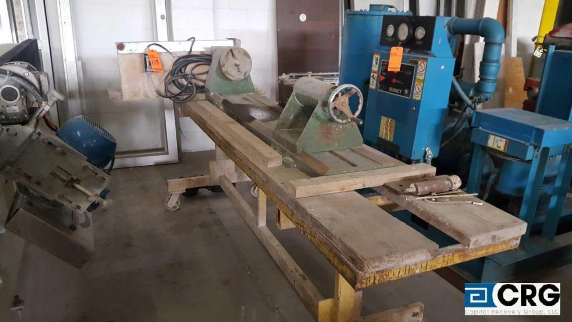 Custom, portable lathe, 16 inch swing x 32 inch BC, 3 ph., with table, Stonequest personnel may load