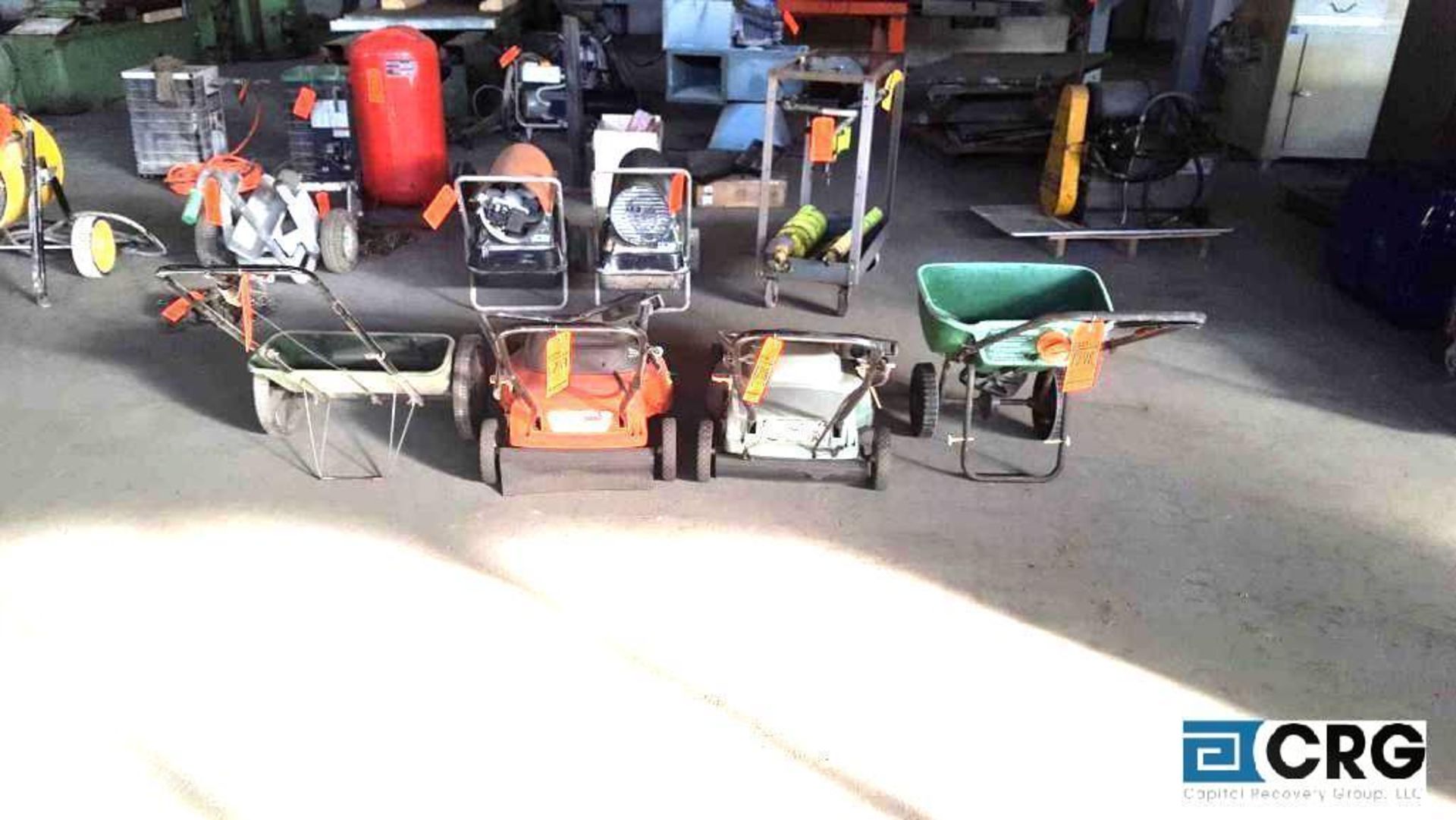 Lot of assorted electric lawn mowers and spreaders. Mowers are Black and Decker, spreaders are - Image 2 of 2