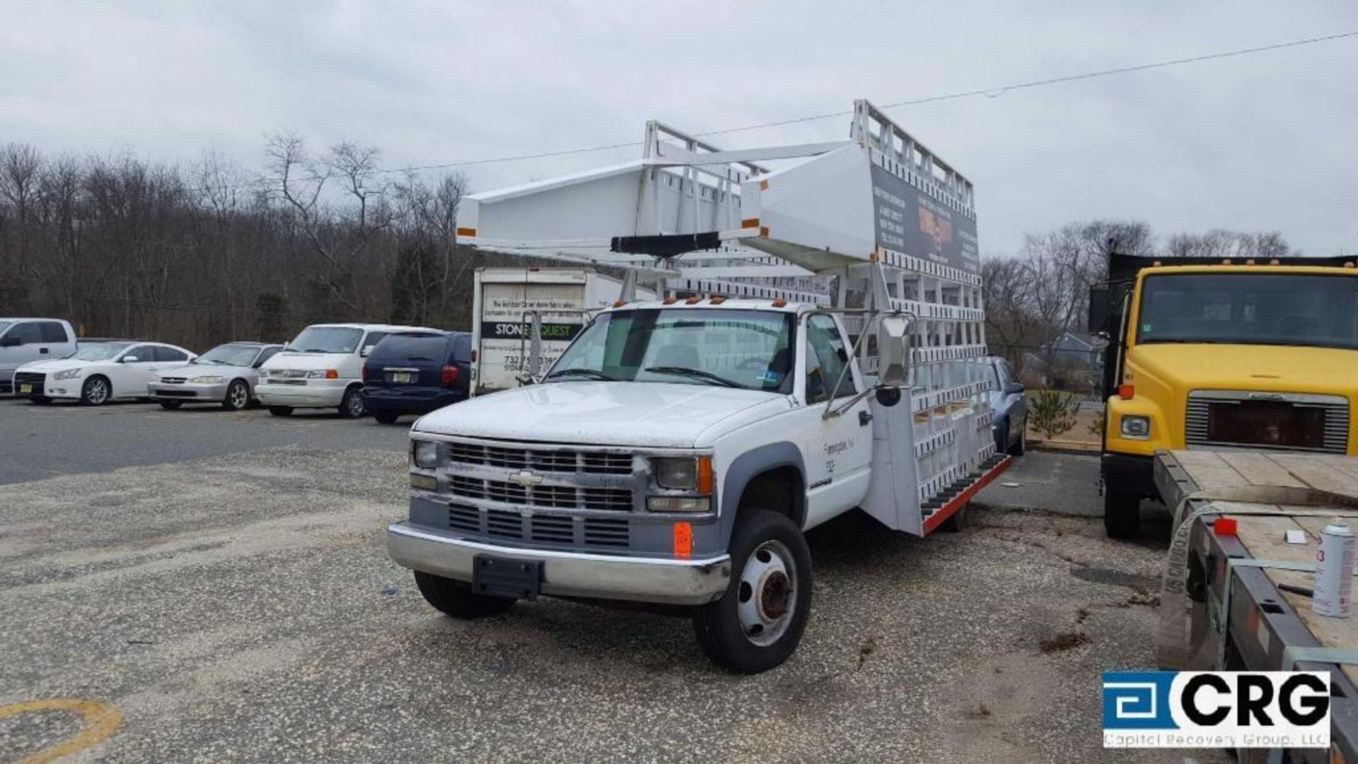 1999 Chevrolet PU Truck with 14 foot marble slab/glass carrier side rails, auto trans, AC, AM/FM