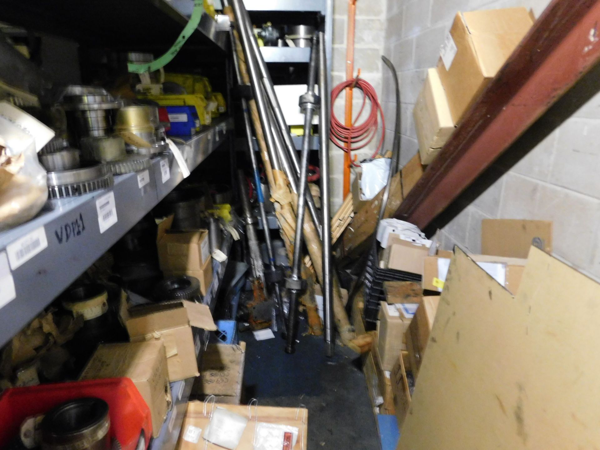 Contents of cage, part for press, shafts, gears, pulleys, hubb, shelving, racking, blocks, ready - Image 6 of 19