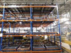 Lot of (5) section push-back pallet racking, (12) 16 ft. high by 54 in. wide upright, (85) 103 in.