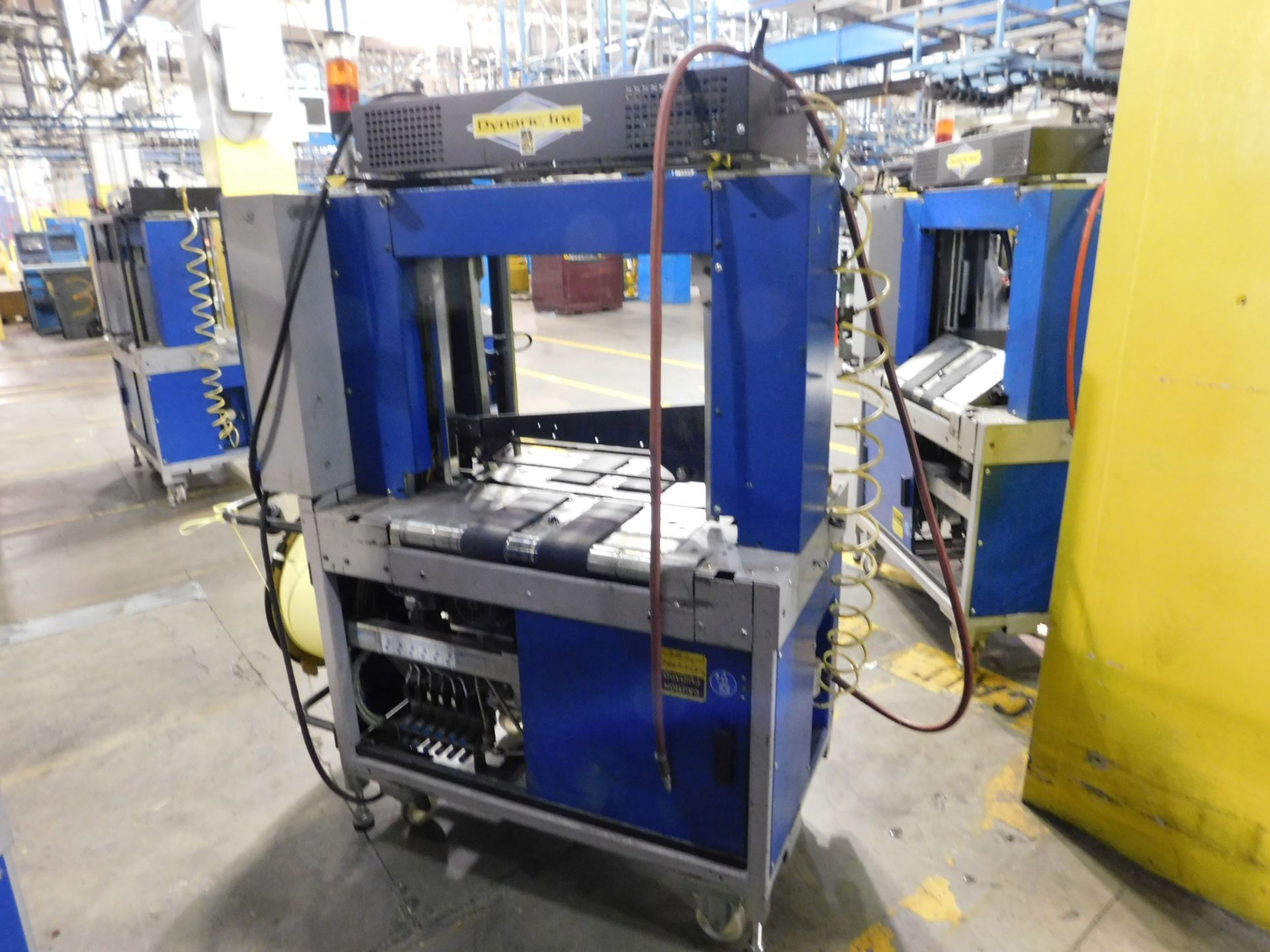 Dynark banding machine with discharge roller conveyor, 5 ft. long by 18 in. wide, mobile, asset # - Image 2 of 3