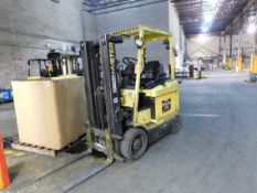 Hyster 36 volt electric forklift, solid cushion tire, 3-stage mast, 170 in. high MAX, 4,000 lbs.