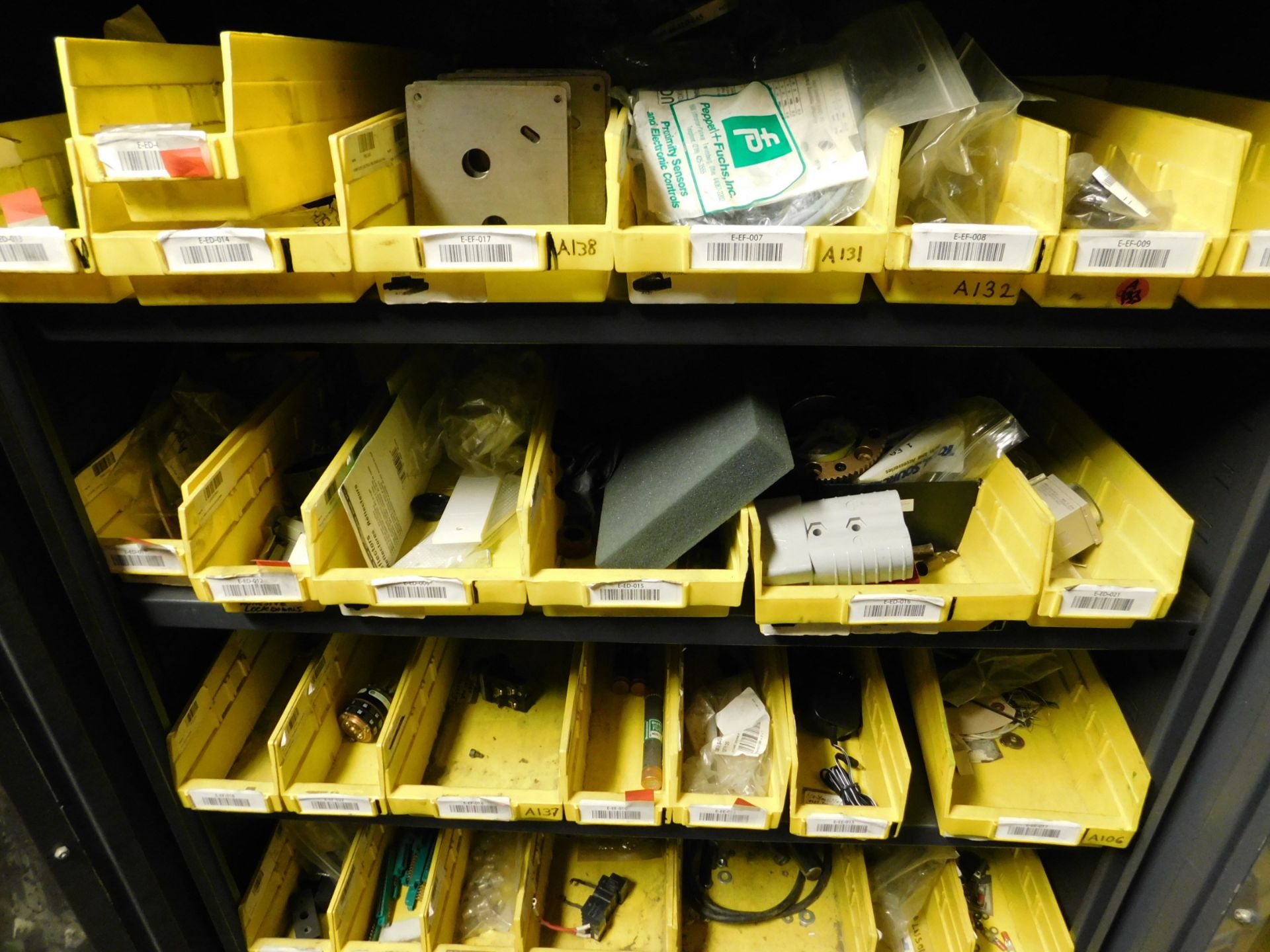 Contents of cage, electrical ballast, micro switch, light bulbs, (6) glass door cabinet, (2) storage - Image 3 of 5