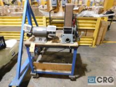 Lot of (1) bench top double end grinder, (1) vertical sander mounted on mobile table