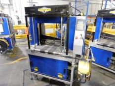 Dynark banding machine with discharge roller conveyor, 5 ft. long by 18 in. wide, mobile, asset #