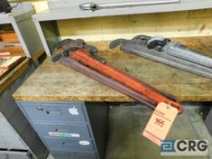 Lot of (3) Ridgid pipe wrench, (1) 48 in., (2) 36 in.