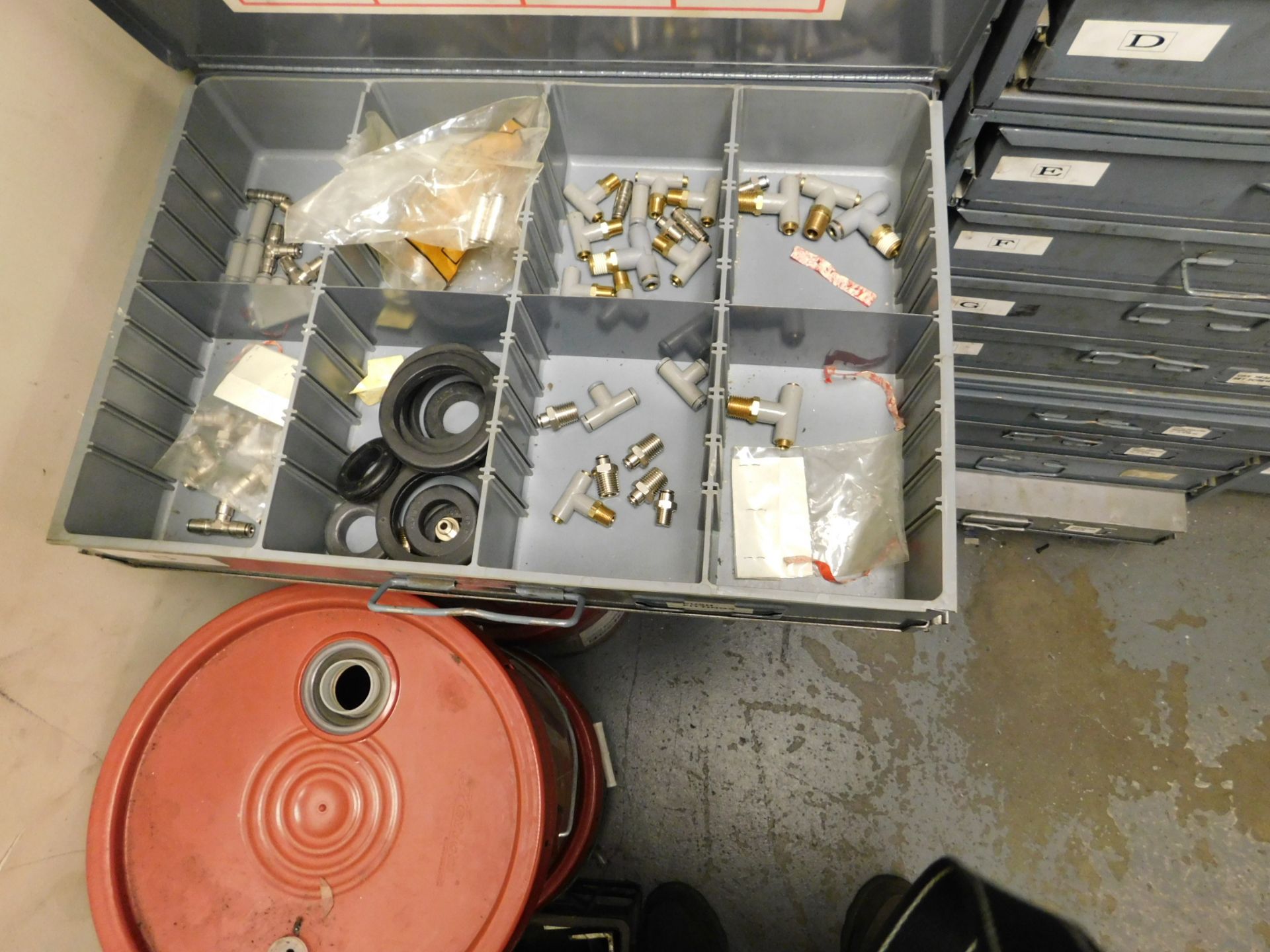 Nuts & bolts bin, parts drawer with cotter pins, screens, washers - Image 4 of 5